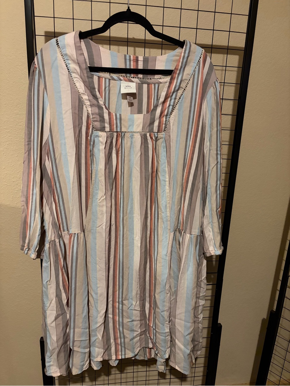 Knox Rose 2x Striped Cotton Tunic Dress - Pastel Blue & Neutral Stripes